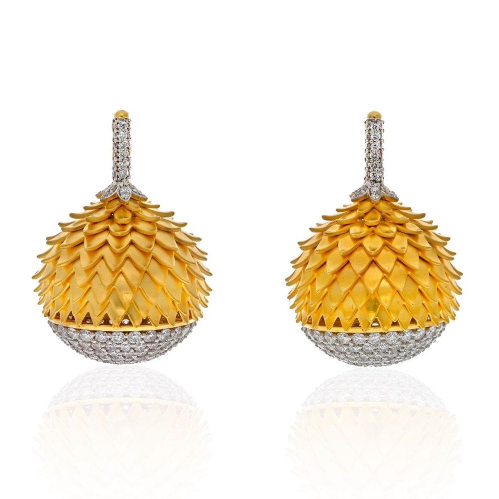 Estate 18K Yellow Gold 8.00cts Diamond Acorn Drop Earrings